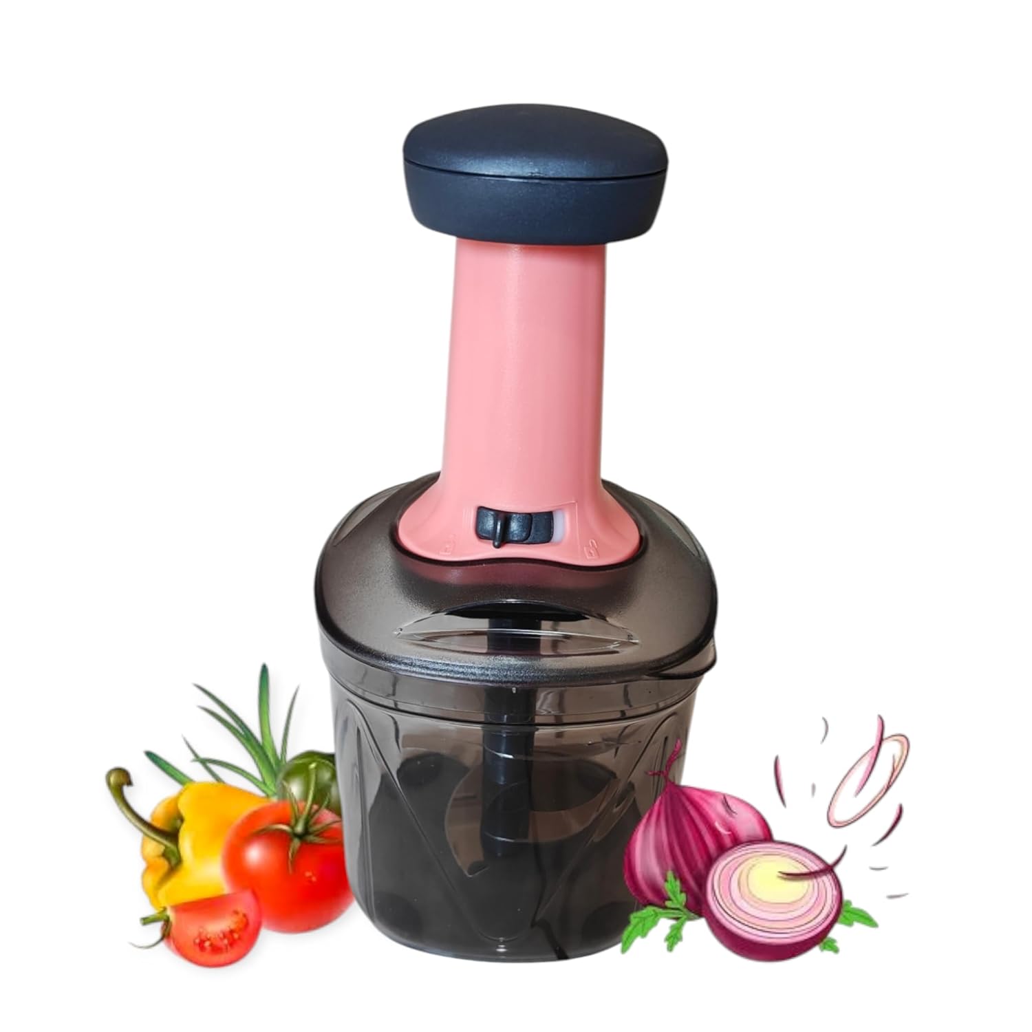 Premium Square Push Chopper Vegetable Cutter with Curved Stainless Steel Blades & Switch Locking - 1100ml (PEACH, 1100)