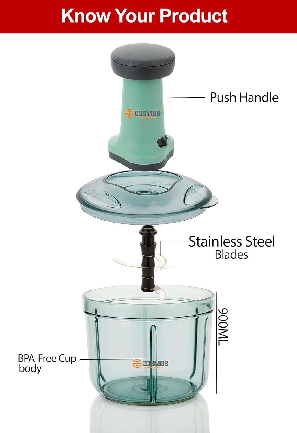 Premium Square Push Chopper Vegetable Cutter with Curved Stainless Steel Blades & Switch Locking - 1100ml (PEACH, 1100)